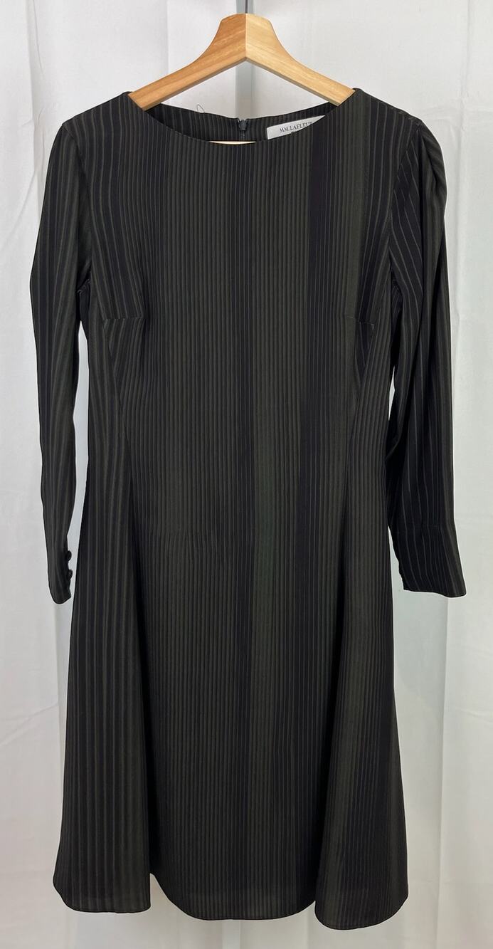 MM. LAFLEUR Size 4 Emeline Dress Laser Stripe Long Sleeve Boat Neck Green Black